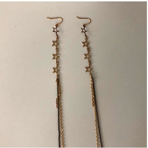 Artisan Handmade Extra long shoulder duster gold stone stars chain earrings 7” - Picture 11 of 11